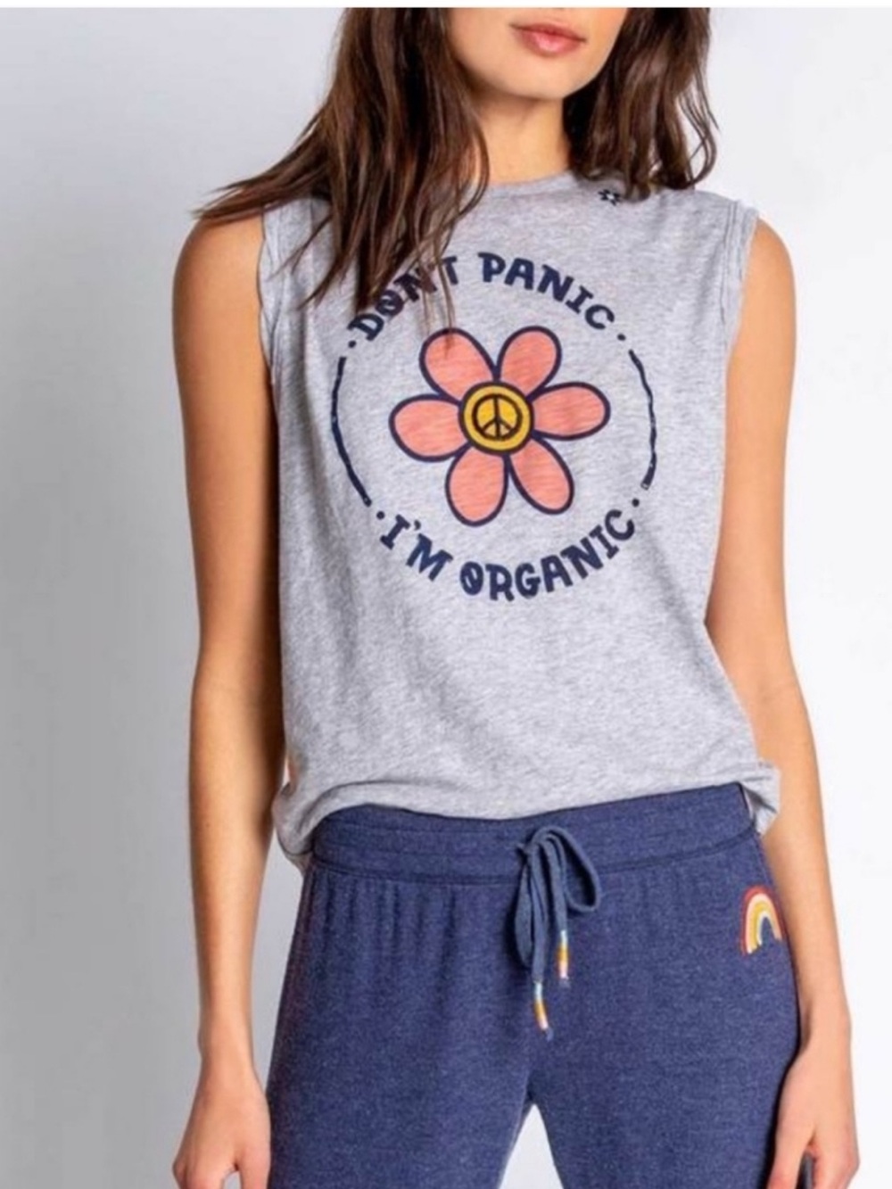 Graphic tank “DONT Panic Im Organic” cotton boho tank. L